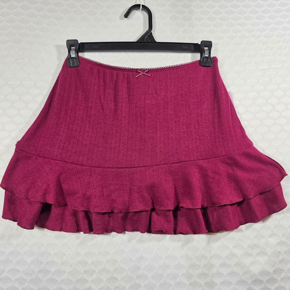Wild Fable Burgundy Ribbed Pointelle Ruffle Skort XS NWT